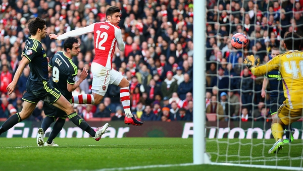 Olivier Giroud scores his second goal of the game