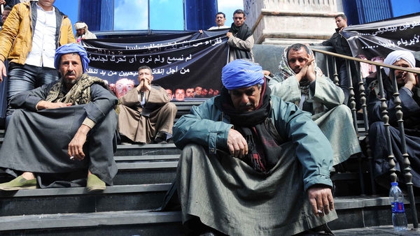 Egyptians protesting last week over government inaction about the kidnapping of the 21 Coptic Christians in Libya
