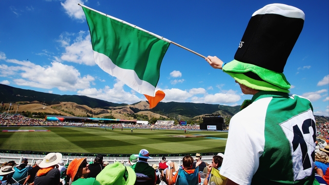 ...as Irish fans watch on in the sunshine at the cricket World Cup in Nelson, New Zealand