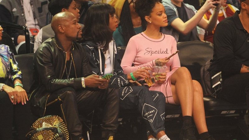 Floyd Mayweather, in the company of Rihanna, attends State Farm All-Star Saturday Night at Barclays Center, New York