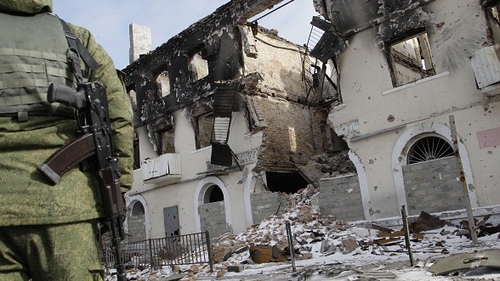 A destroyed building outside Debaltseve district of Donetsk, Ukraine