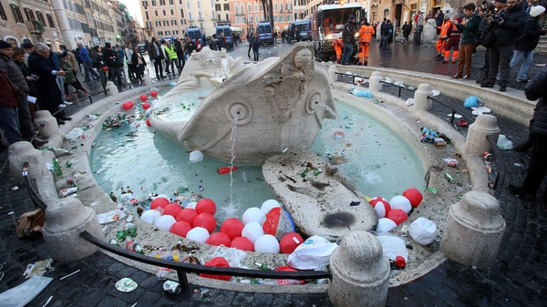 General view of the damaged Barcaccia fountain at Rome's Spanish Steps