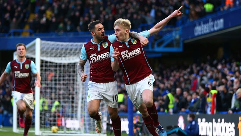 Ben Mee (R) is congratulated by Danny Ings after levelling for Burnley