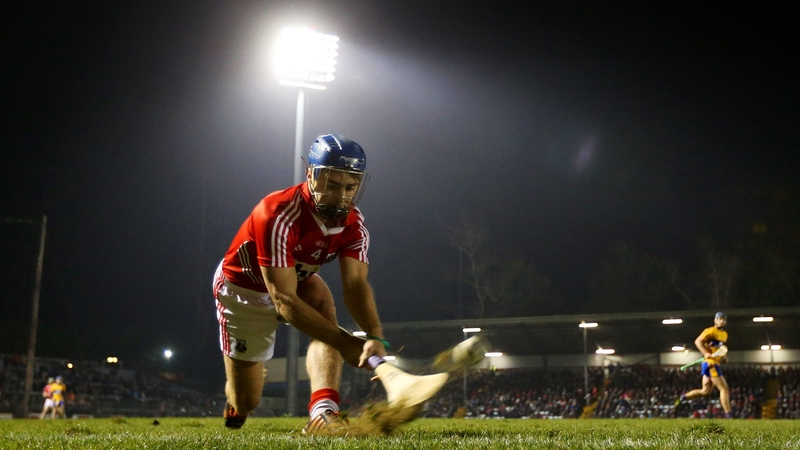 Cork's Conor O'Sullivan takes a sideline cut during the game against Clare