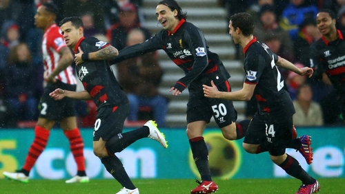 Philippe Coutinho celebrates his wonder-strike as Liverpool took an early lead at St Mary's