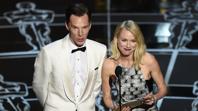 Benedict Cumberbatch and Naoimi Watts presenting the award for Film Editing, which was won by Whiplash