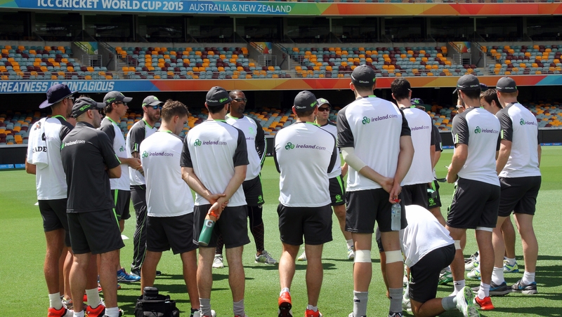 The Irish squad with coach Phil Simmons at the Woolloongabba Stadium