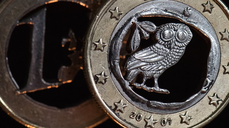 Greek euro coins at an art exhibition in Germany