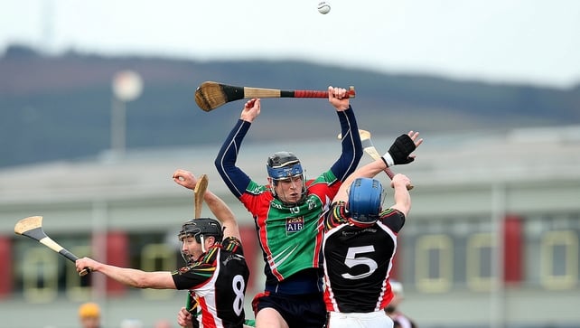 Paul Flaherty rises highest during the Fitzgibbon Cup quarter-final between IT Carlow and LIT in Limerick