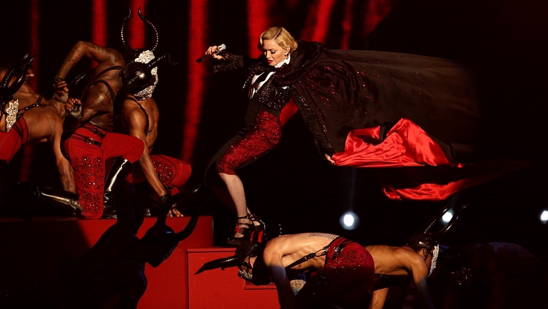 Madonna stumbles whilst performing at the Brit Awards at the O2 Arena, London