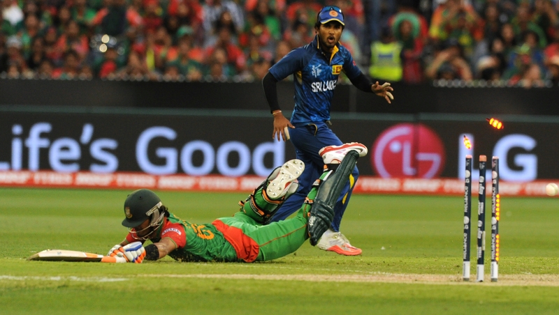 Anamul Haque is run out as Bangladesh attempt to chase down a huge Sri Lanka total of 332