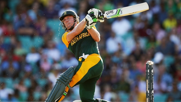 AB de Villiers of South Africa bats during the 2015 ICC Cricket World Cup match between South Africa and the West Indies