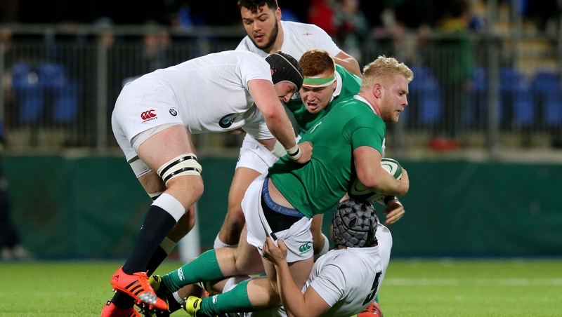 Ireland's Jeremy Loughman can find no way through here