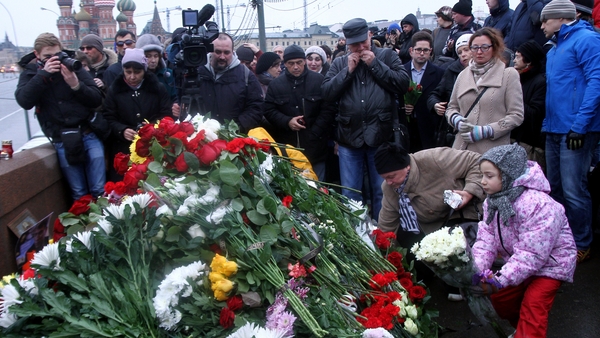 Floral tributes to Boris Nemtsov in Moscow today