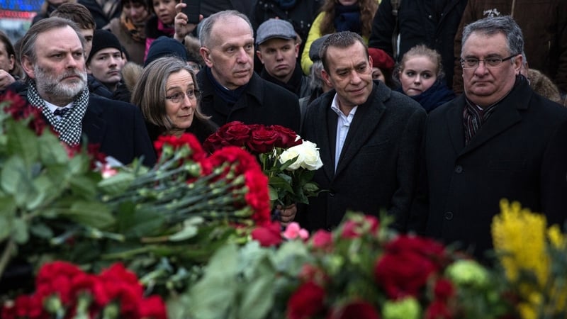 A group of European ambassadors and officials visit the site of the killing of Boris Nemtsov in Moscow