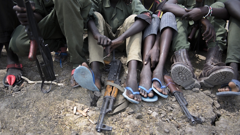 Child soldiers at a UNICEF disarmament event in South Sudan last month