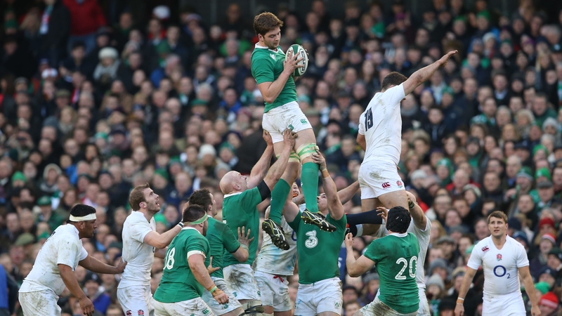 Ireland's Iain Henderson wins a lineout during the game