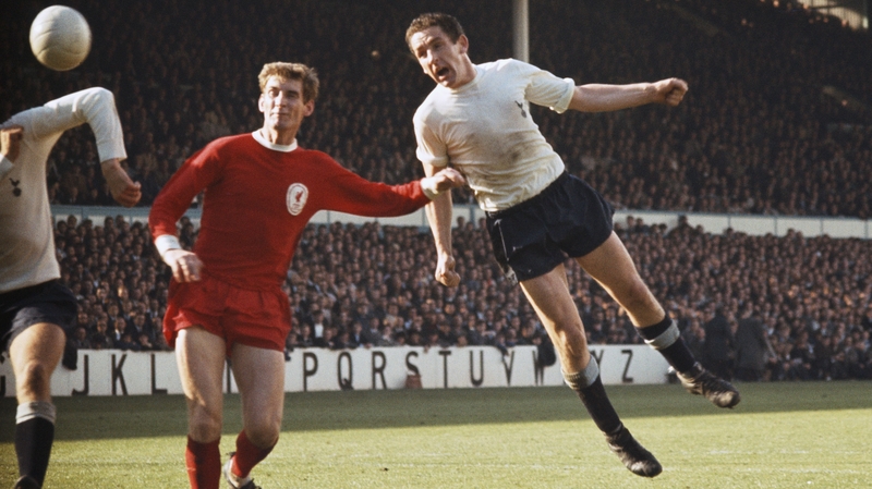 Dave Mackay (R) in action for Tottenham against Liverpool in 1968