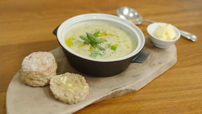 Neven Maguire's Asparagus Soup with Bellingham Blue and Croutons