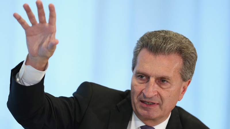 EU's Commissioner for the Digital Economy and Society Guenther Oettinger talks 5G in Barcelona