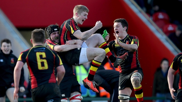 Also on Tuesday, Ardscoil Rís' Conor Fitzgerald celebrates with his team-mates after kicking a penalty to win the Munster SC semi-final over PBC