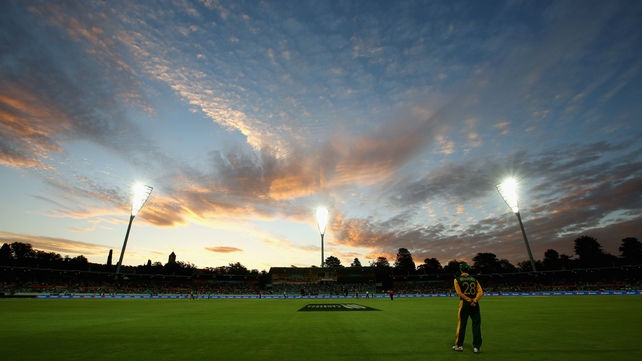 The sun sets during the 2015 ICC Cricket World Cup match between South Africa and Ireland at Manuka Oval on Tuesday
