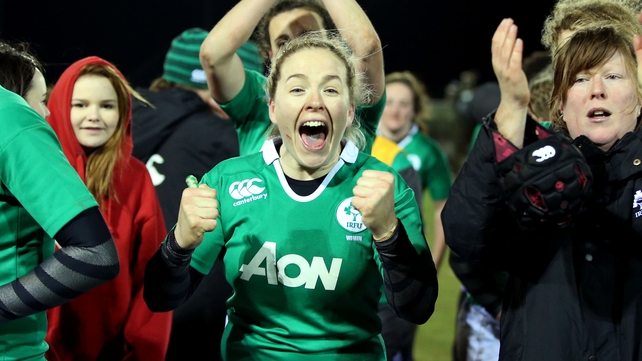 Niamh Briggs celebrates Ireland's win over England on Friday