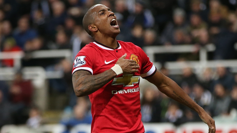 Ashley Young celebrates scoring what proved the winning goal