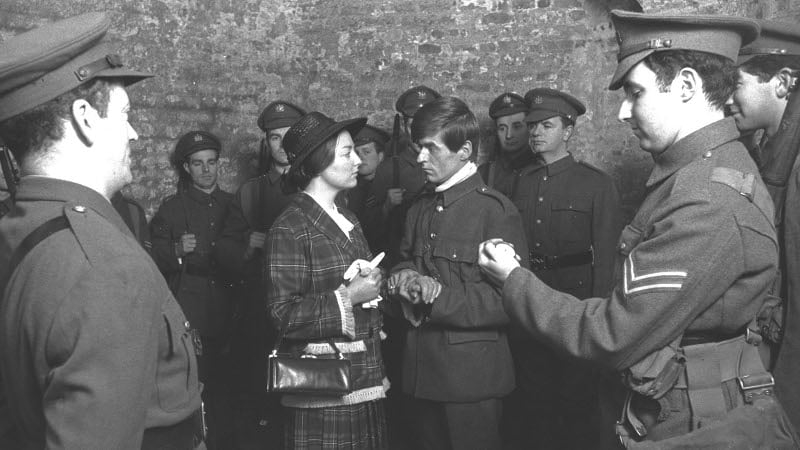 A scene from the Telefís Éireann (RTÉ Television) drama series 'Insurrection', during location filming in Kilmainham Gaol, Dublin, in early 1966. Kathleen Watkins as Grace Gifford and Declan Harvey as Joseph Plunkett are getting married.