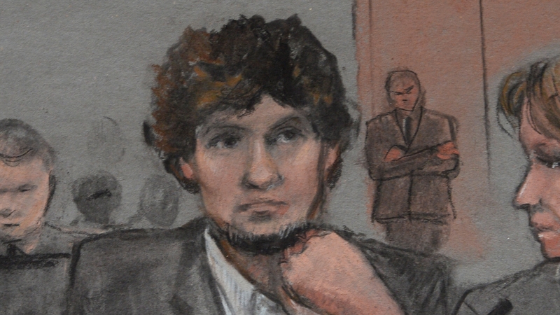 A court illustration of Dzhokhar Tsarnaev during the trial