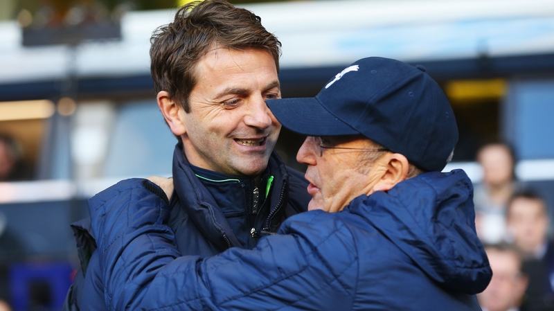 Tim Sherwood (as Spurs manager) with then-Crystal Palace manager Tony Pulis in 2014