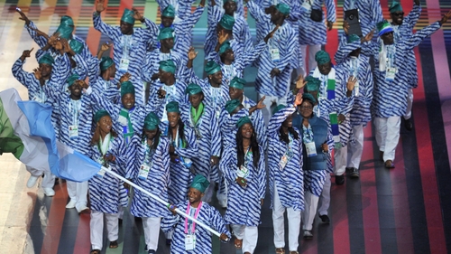 Sierra Leone's delegation during the opening ceremony of the 2014 Commonwealth Games at Celtic Park in Glasgow