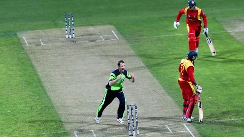 Alex Cusack in action for Ireland at the Cricket World Cup earlier this year