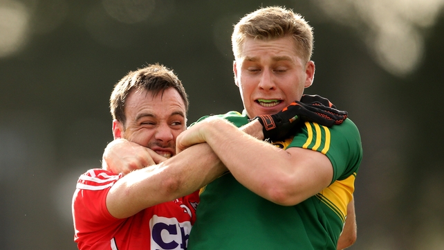 Tempers flare between Cork's Kevin O'Driscoll and Peter Crowley of Kerry on Sunday