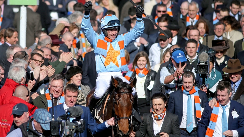 Ruby Walsh celebrates winning the Racing Post Arkle Trophy