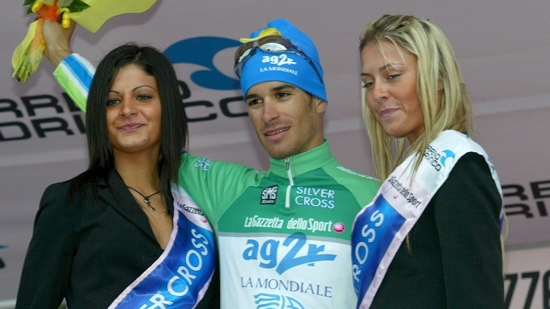 Lloyd Mondory (C) pictured after winning the green jersey at the Tirreno-Adriatico tour in 2008