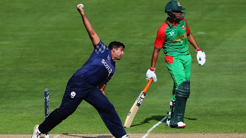 Majid Haq in action for Scotland during the World Cup match against Bangladesh