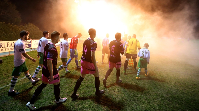 Cabinteely, playing their first League of Ireland game, and Wexford Youths arrive out for the start of the match on Friday