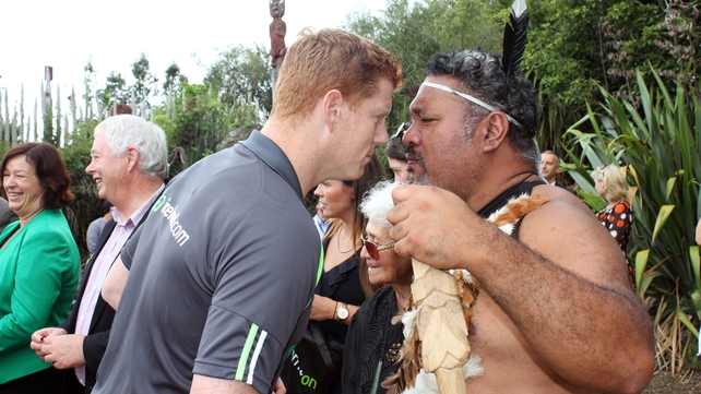 Kevin O'Brien is welcomed by the Maori in Hamilton, New Zealand on Monday