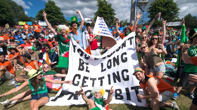 We suspect these Irish fans would in fact be long getting frostbit, at the Ireland v India Cricket World Cup game on Tuesday