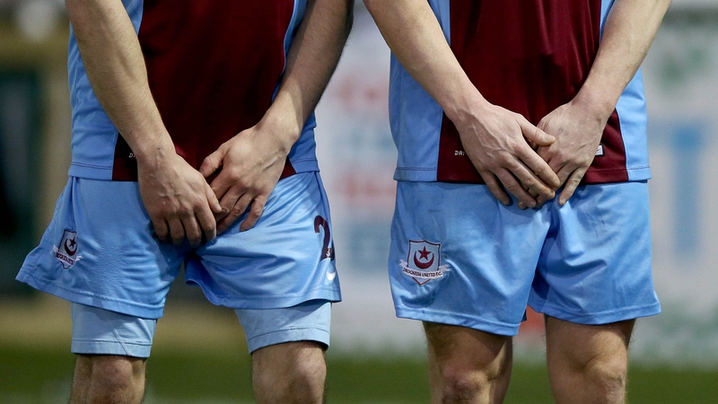Drogheda players defend a free kick during the SSE Airtricity League against Bray on Saturday