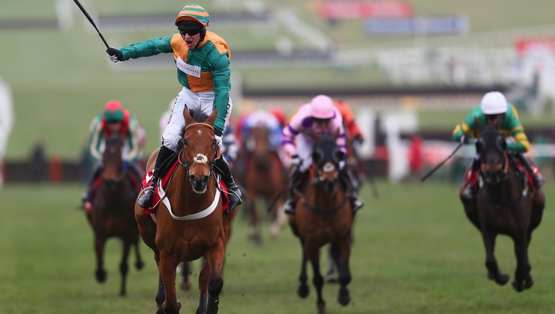 Gavin Sheehan crosses the winning liner aboard Cole Harden in the last year's World Hurdle