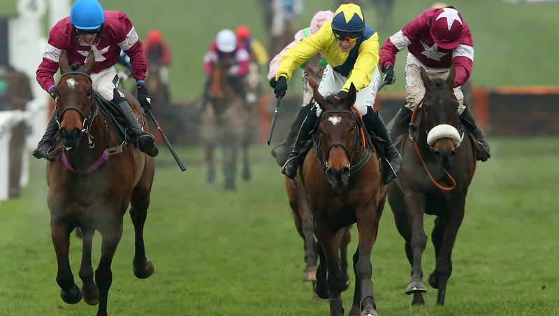 Martello Tower (centre) showed great stamina to win the Albert Bartlett Novices' Hurdle