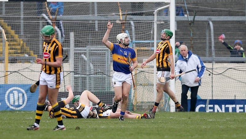 Niall O'Meara celebrates scoring Tipperary's second goal against Kilkenny