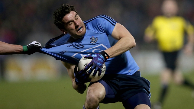 Suspicion of a tug on Bernard Brogan's jersey here