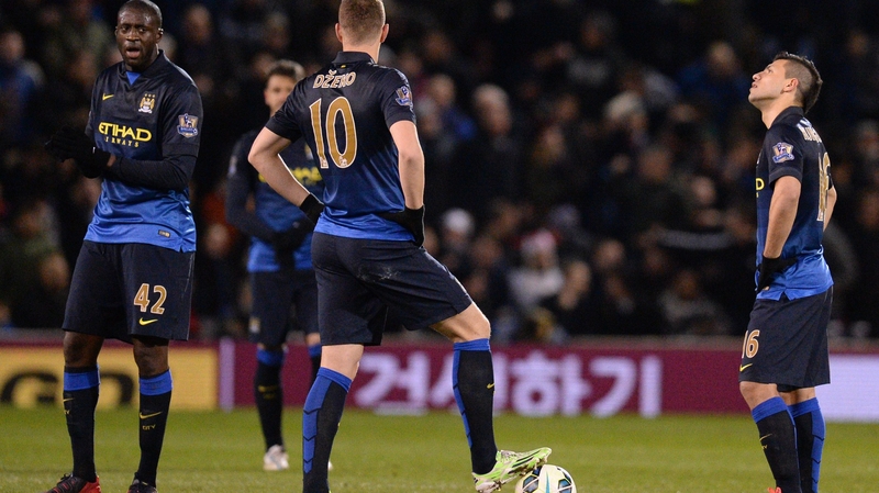 Manchester City players during their defeat to Burnley