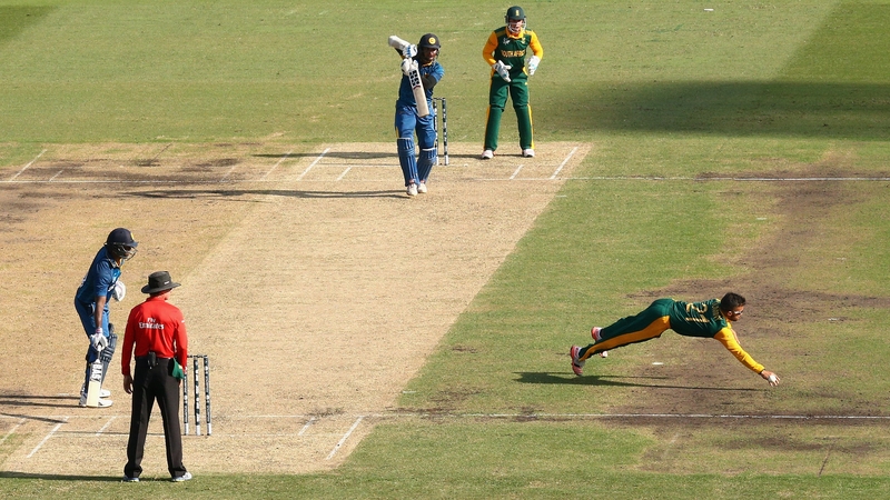 JP Duminy of South Africa fields during the match against Sri Lanka