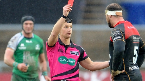The South African second row was dismissed for a high tackle on Connacht out-half Jack Carty