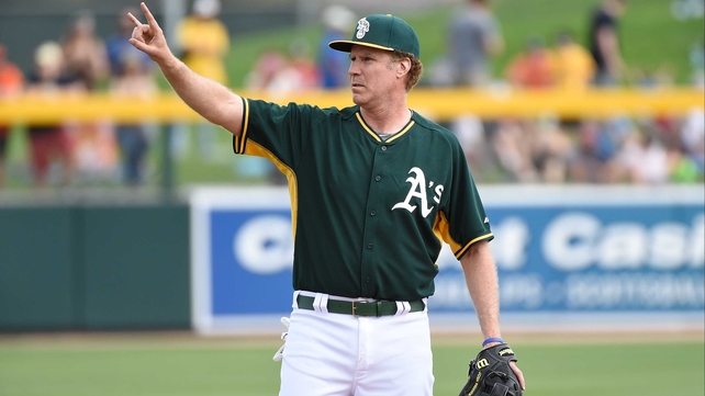 Will Ferrell lines out for the Oakland Athletics as they take on the Seattle Mariners as part of a new HBO special from Funny Or Die to support cancer charities at Hohokam Stadium in Arizona