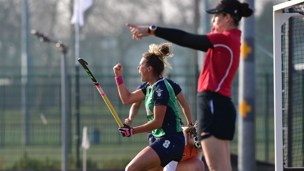 Nikki Evans celebrates after putting Ireland in front against Lithuania